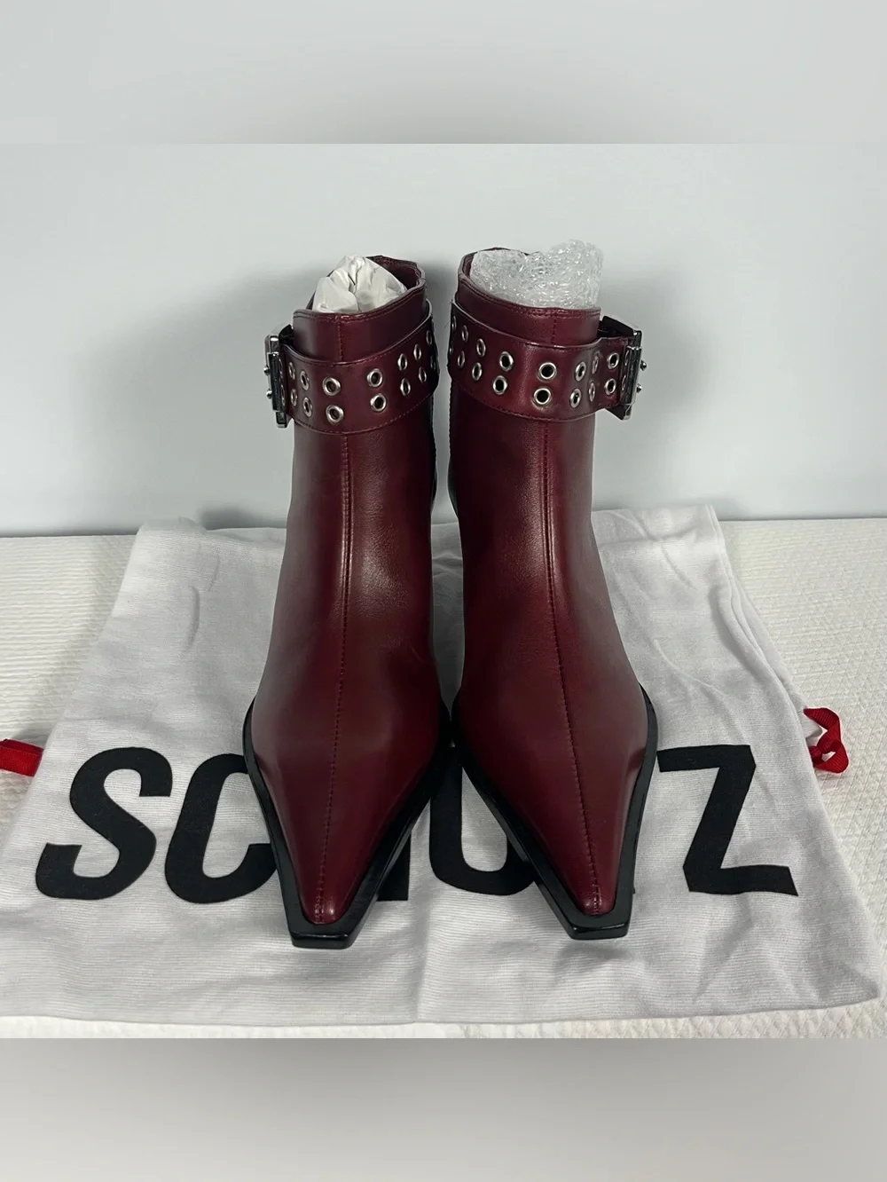 SCHUTZ Jess Booties In Rich Burgundy Leather Size 7B New In Box